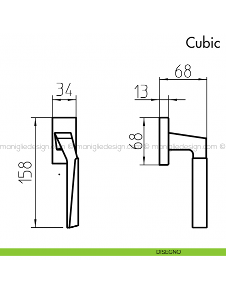 Maniglia per finestra martellina DK Cubic Mandelli disegno