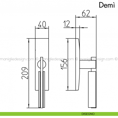 Maniglia per finestra cremonese Demì Mandelli disegno