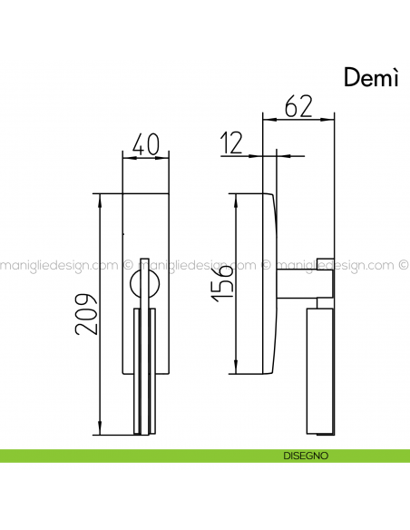 Maniglia per finestra cremonese Demì Mandelli disegno