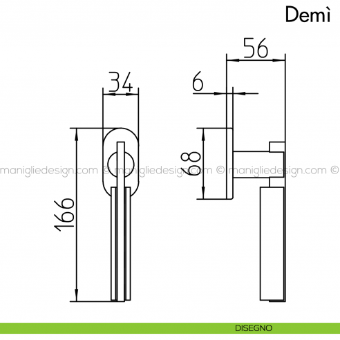 Maniglia per finestra martellina DK Demì Mandelli disegno