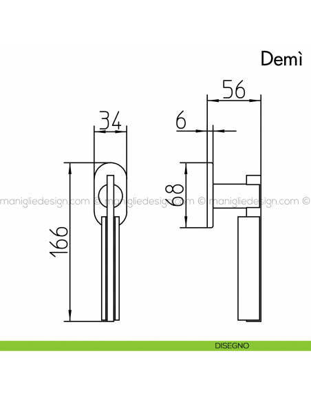 Maniglia per finestra martellina DK Demì Mandelli disegno