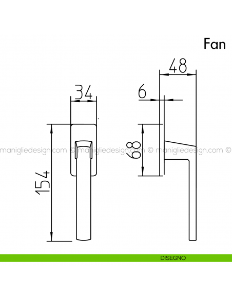 Maniglia per finestra martellina DK Fan Mandelli disegno