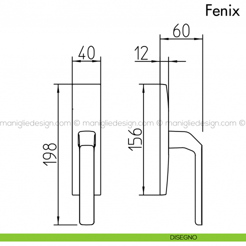 Maniglia per finestra cremonese Fenix Mandelli disegno