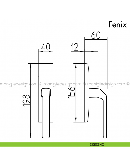 Maniglia per finestra cremonese Fenix Mandelli disegno