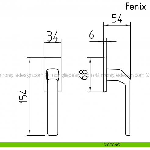 Maniglia per finestra martellina DK Fenix Mandelli disegno