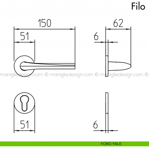 Maniglia per porta Filo Mandelli foro yale