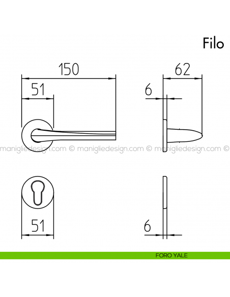 Maniglia per porta Filo Mandelli foro yale