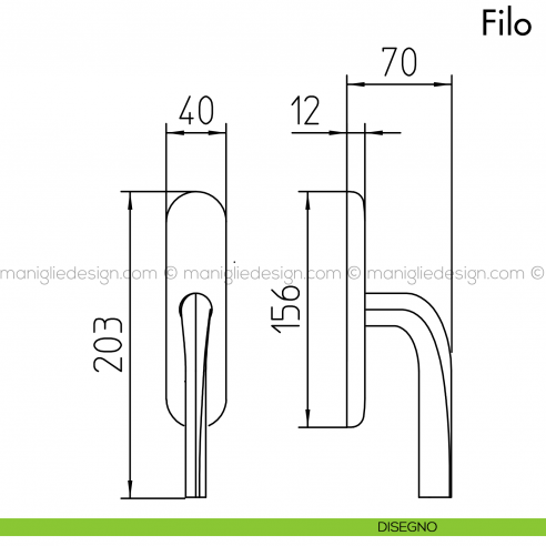 Maniglia per finestra cremonese Filo Mandelli disegno