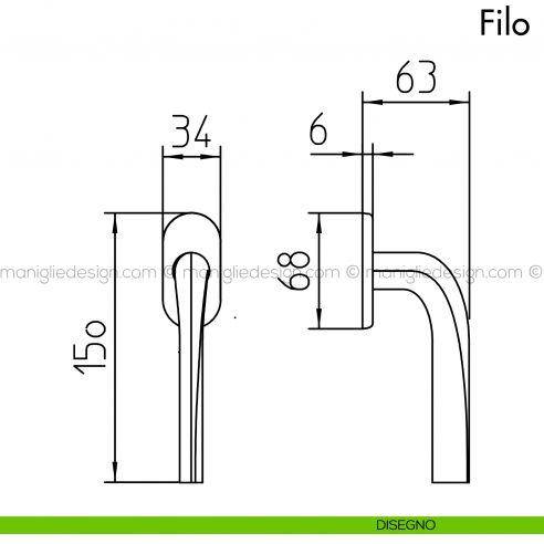 Maniglia per finestra martellina DK Filo Mandelli disegno