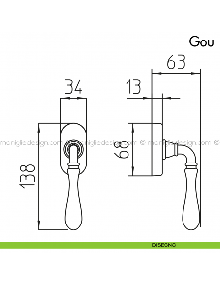 Maniglia per finestra martellina DK Gou Mandelli disegno