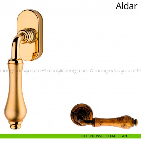 Maniglia per finestra martellina DK Aldar Linea Calì ottone invecchiato
