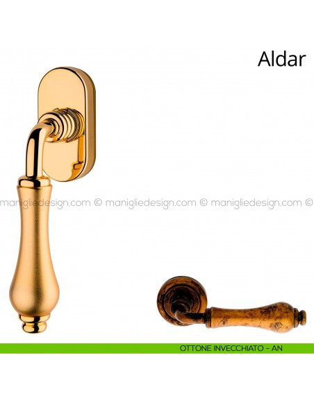Maniglia per finestra martellina DK Aldar Linea Calì ottone invecchiato