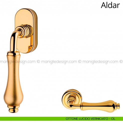 Maniglia per finestra martellina DK Aldar Linea Calì ottone lucido verniciato