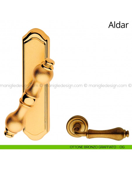 Maniglia per finestra cremonese Aldar Linea Calì ottone bronzato graffiato