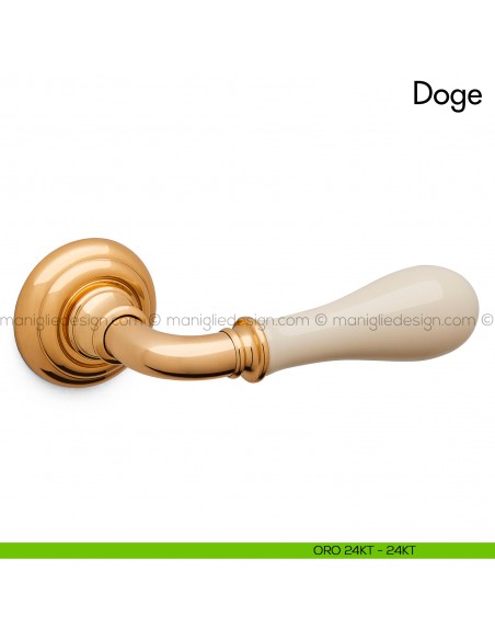 Maniglia per porta Doge con porcellana Mandelli oro 24KT
