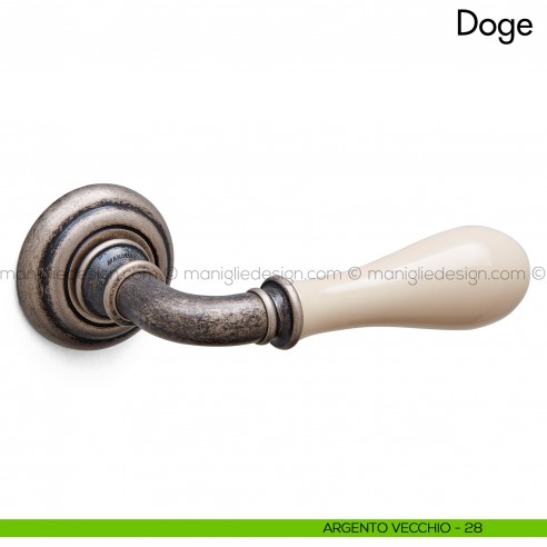 Maniglia per porta Doge con porcellana Mandelli argento vecchio