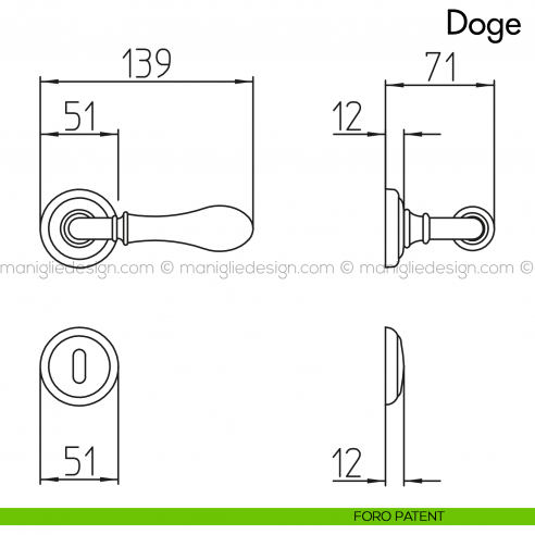 Maniglia per porta Doge con porcellana Mandelli foro patent