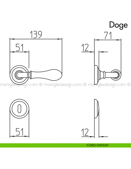 Maniglia per porta Doge con porcellana Mandelli foro patent