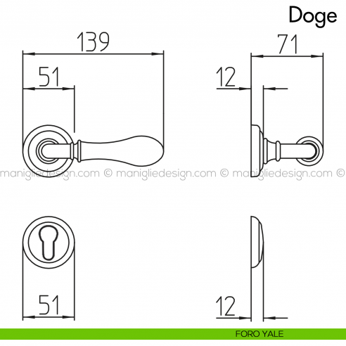 Maniglia per porta Doge con porcellana Mandelli foro yale