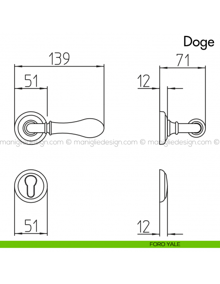 Maniglia per porta Doge con porcellana Mandelli foro yale