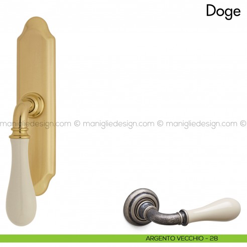 Maniglia per finestra cremonese Doge con porcellana Mandelli argento vecchio