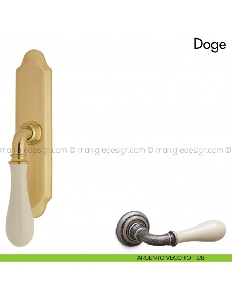 Maniglia per finestra cremonese Doge con porcellana Mandelli argento vecchio