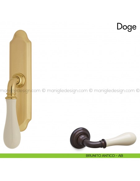 Maniglia per finestra cremonese Doge con porcellana Mandelli brunito antichizzato