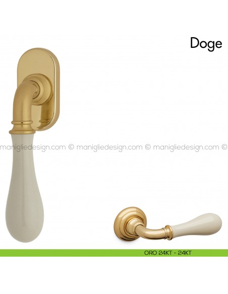 Maniglia per finestra martellina DK Doge con porcellana Mandelli oro 24 KT