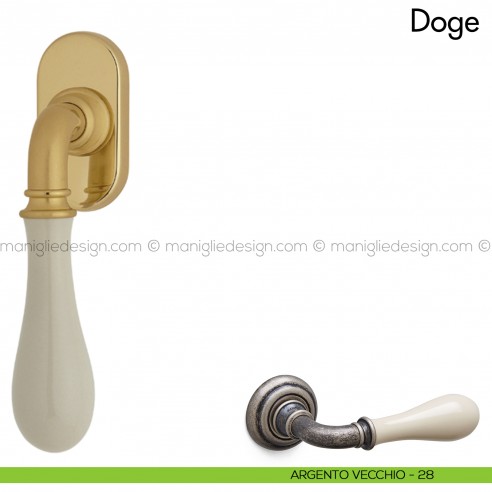 Maniglia per finestra martellina DK Doge con porcellana Mandelli argento vecchio