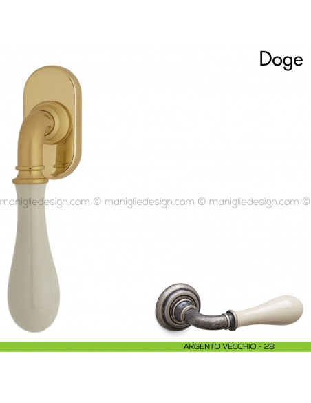 Maniglia per finestra martellina DK Doge con porcellana Mandelli argento vecchio