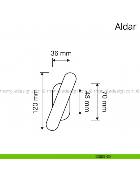 Maniglia per finestra martellina Aldar Linea Calì disegno