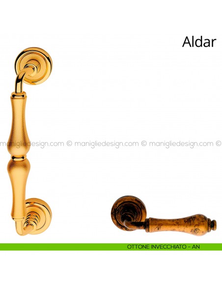 Maniglione per porta Aldar Linea Calì 218 mm con rosette ottone invecchiato