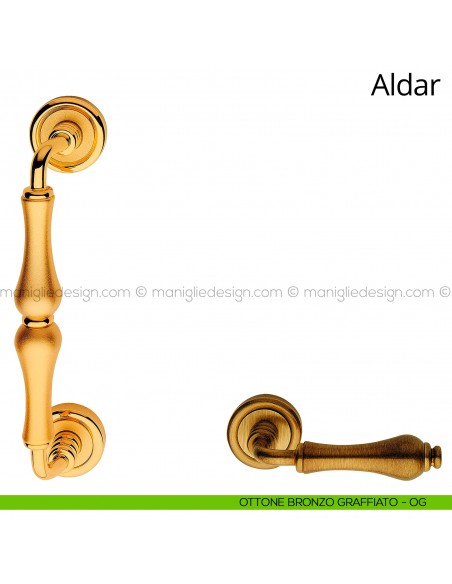 Maniglione per porta Aldar Linea Calì 218 mm con rosette ottone bronzato graffiato