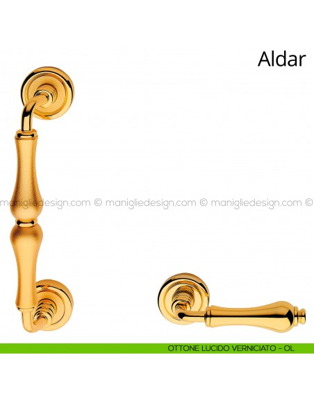 Maniglione per porta Aldar Linea Calì 218 mm con rosette ottone lucido verniciato