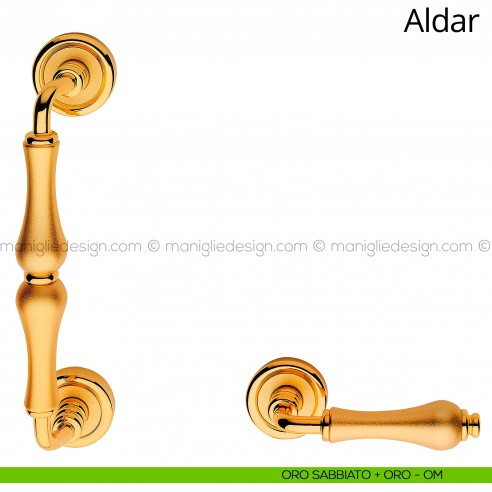 Maniglione per porta Aldar Linea Calì 218 mm con rosette ottone sabbiato + oro
