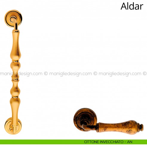 Maniglione per porta Aldar Linea Calì 315 mm con rosette ottone invecchiato