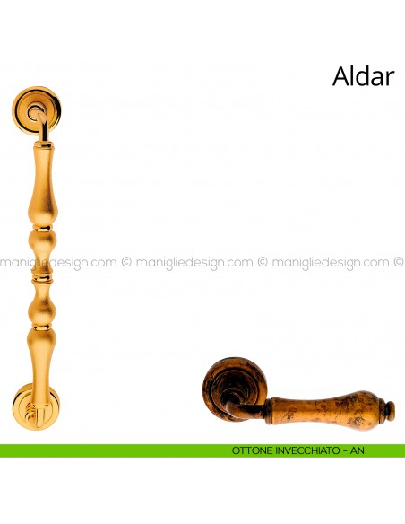 Maniglione per porta Aldar Linea Calì 315 mm con rosette ottone invecchiato