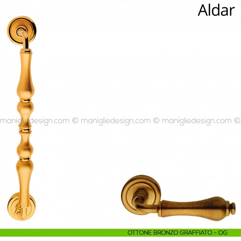 Maniglione per porta Aldar Linea Calì 315 mm con rosette ottone bronzato graffiato