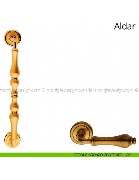 Maniglione per porta Aldar Linea Calì 315 mm con rosette ottone bronzato graffiato