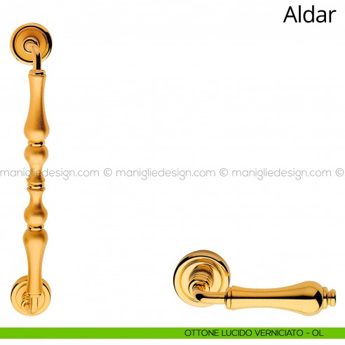Maniglione per porta Aldar Linea Calì 315 mm con rosette ottone lucido verniciato