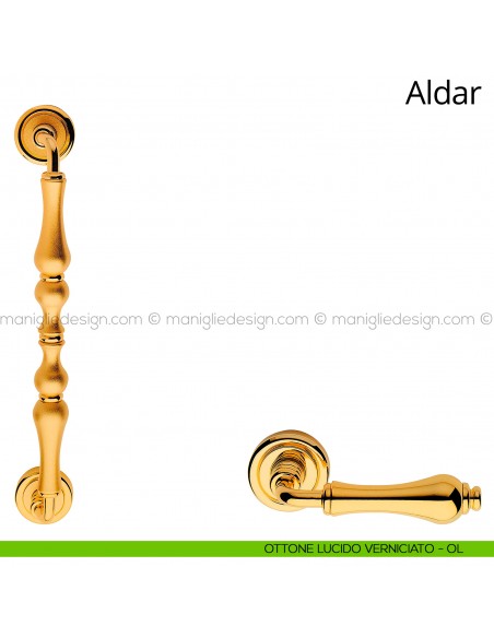 Maniglione per porta Aldar Linea Calì 315 mm con rosette ottone lucido verniciato