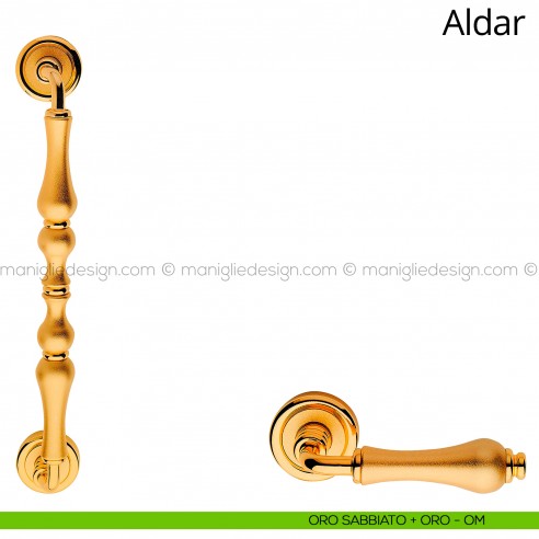 Maniglione per porta Aldar Linea Calì 315 mm con rosette oro sabbiato + oro
