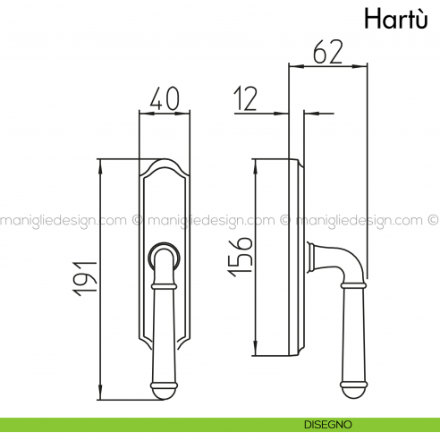 Maniglia per finestra cremonese Hartù Mandelli disegno