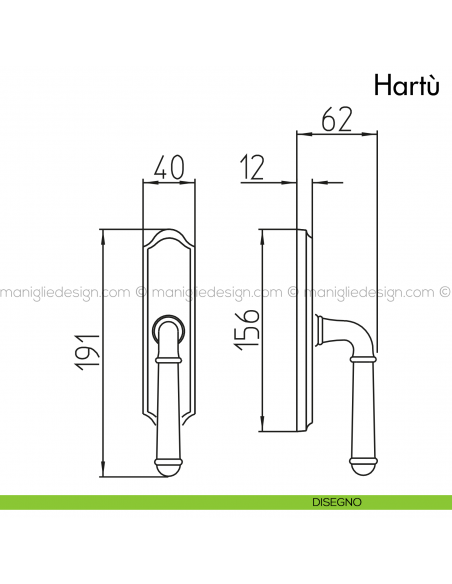 Maniglia per finestra cremonese Hartù Mandelli disegno