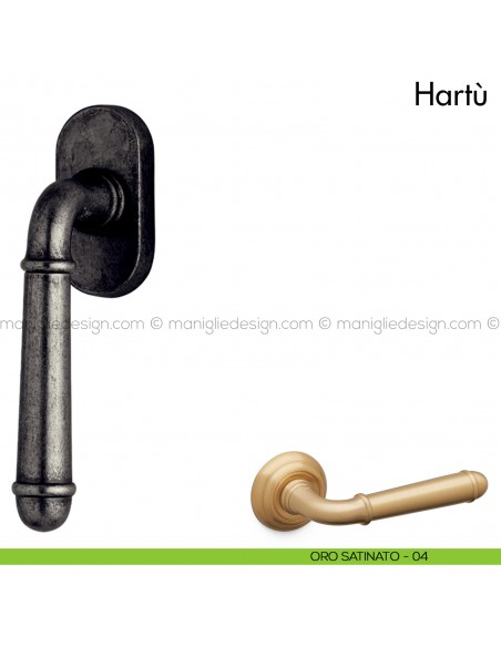 Maniglia per finestra martellina DK Hartù Mandelli oro satinato