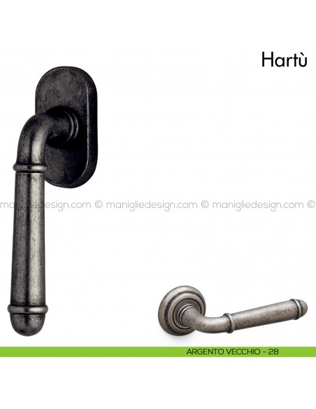 Maniglia per finestra martellina DK Hartù Mandelli argento vecchio
