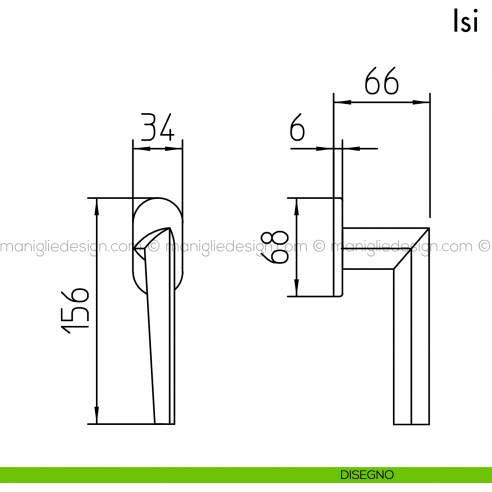 Maniglia per finestra martellina DK Isi Mandelli disegno