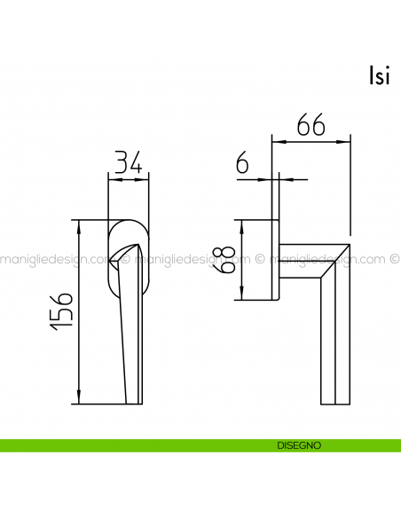 Maniglia per finestra martellina DK Isi Mandelli disegno