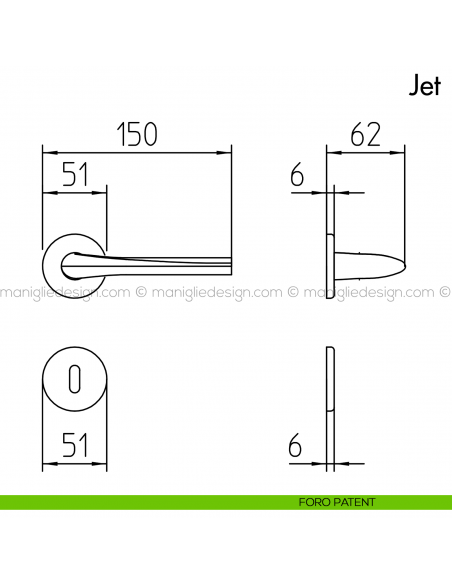 Maniglia per porta Jet Mandelli foro patent
