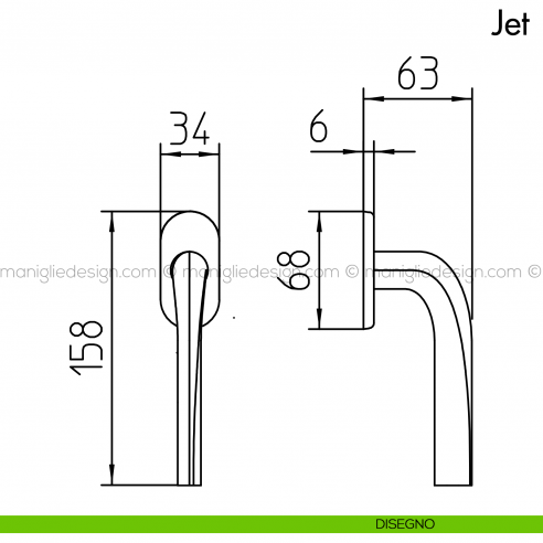 Maniglia per finestra martellina DK Jet Mandelli disegno